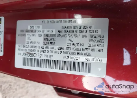 2010 Mazda Cx-7 I Sv z USA, uszkodzony, nr VIN JM3ER2W56A0317221